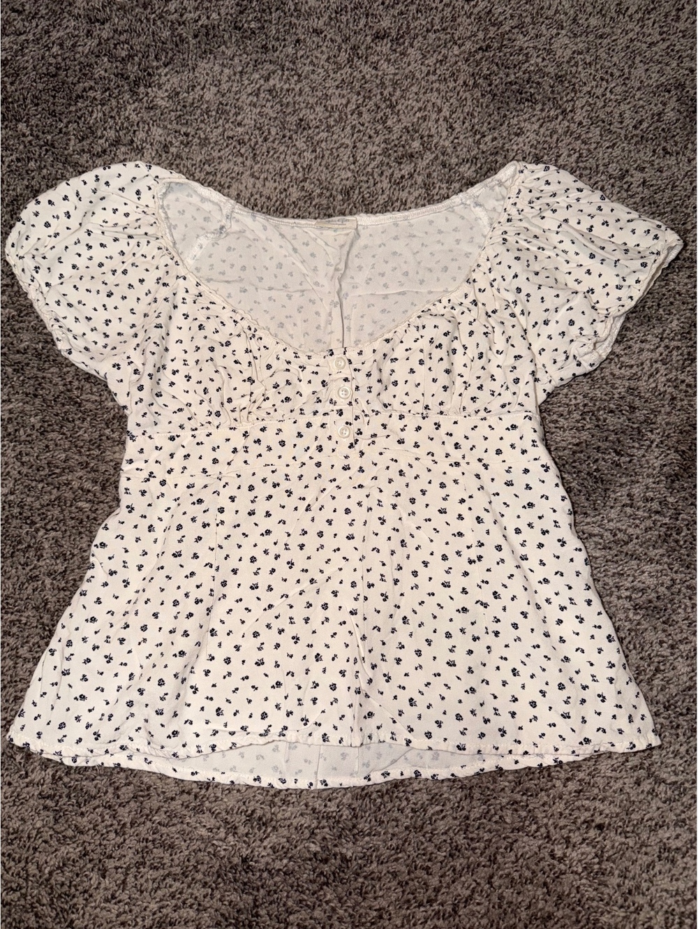 John Galt White Puff Sleeve Blouse with Black Floral Print 0008